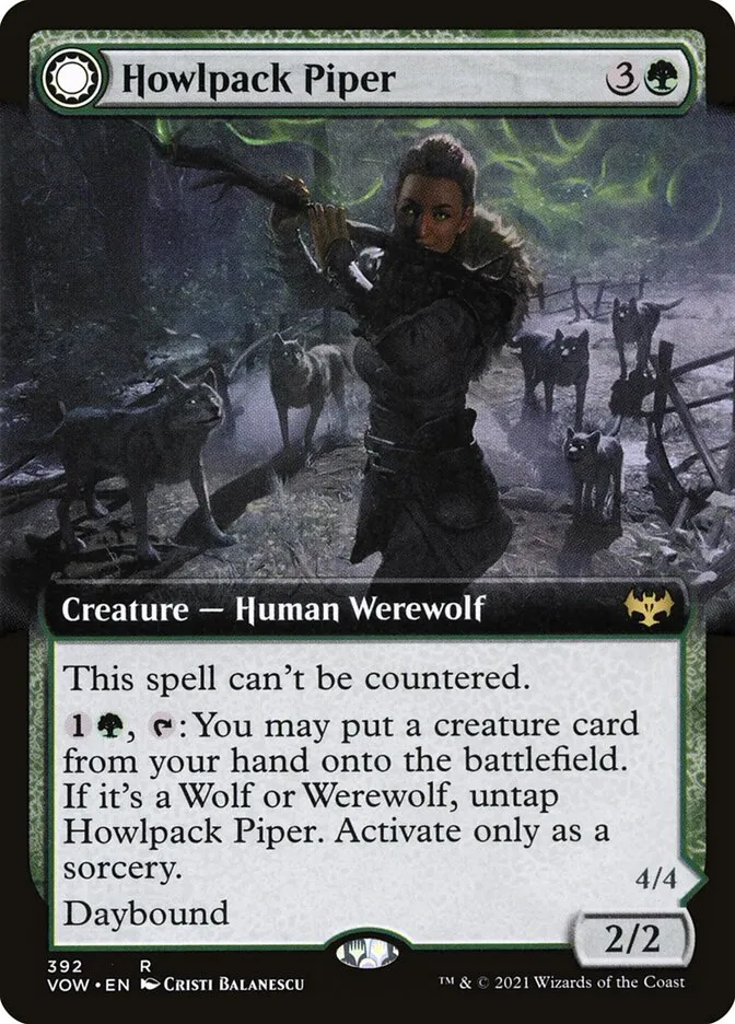 2021 Innistrad: Crimson Vow Howlpack Piper // Wildsong Howler #392 rare card image