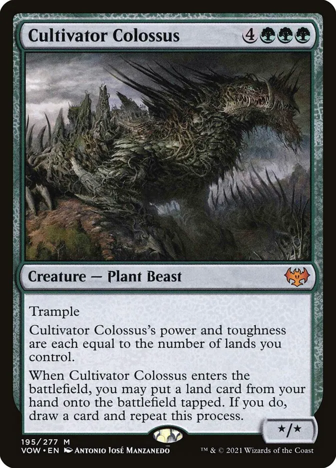 2021 Innistrad: Crimson Vow Cultivator Colossus [Planeswalker Stamped] mythic #195 mythic card image
