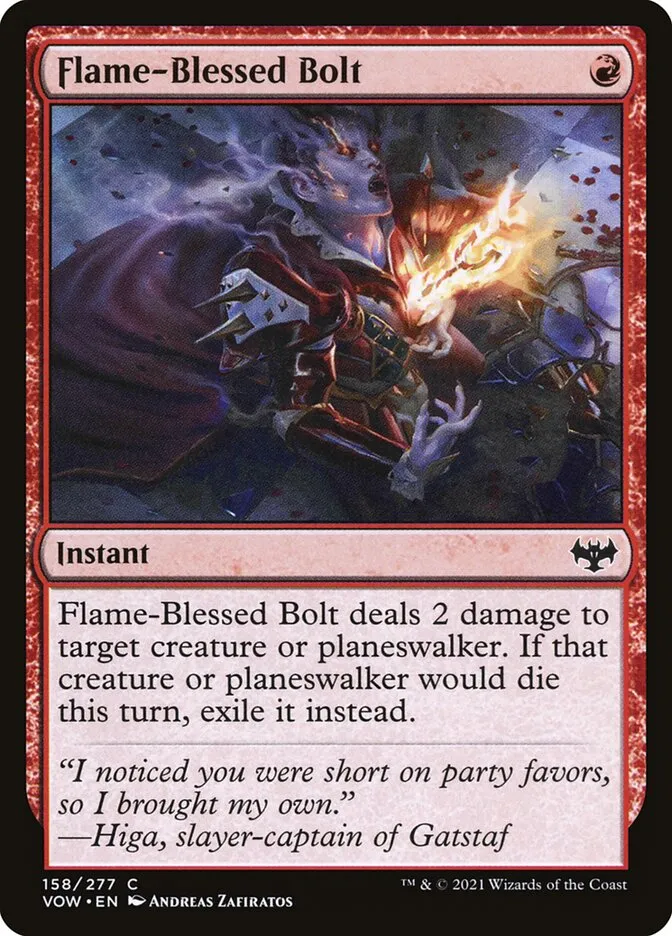 2021 Innistrad: Crimson Vow Flame-Blessed Bolt #158 common card image