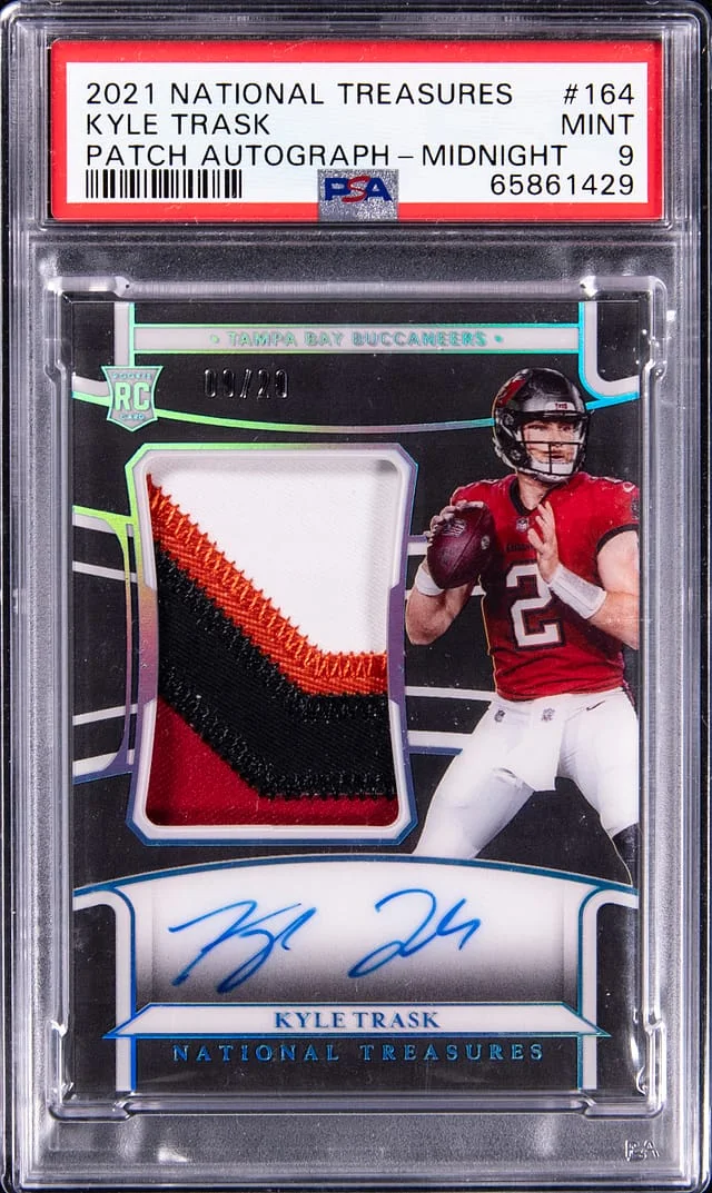 2021 National Treasures Kyle Trask Patch Autograph - Midnight RPA #164 card image