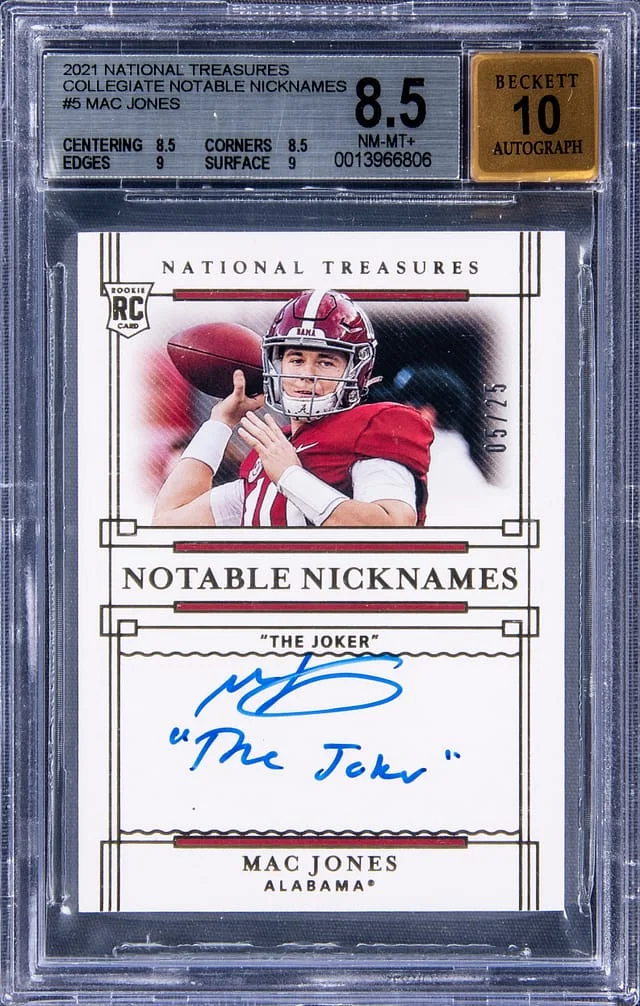 2021 National Treasures Mac Jones Collegiate Notable Nicknames #5 card image