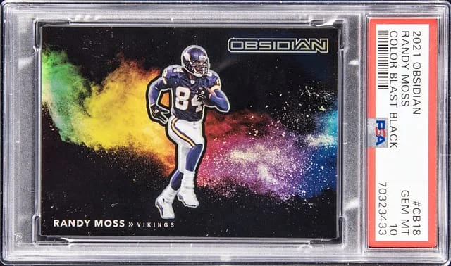 2021 Obsidian Randy Moss Color Blast Black #CB-18 card image