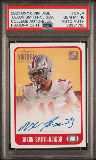 2021 Onyx Vintage College Autograph-Blue Jaxon Smith-Njigba #CAJA card image
