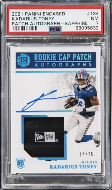 2021 Panin Encased Patch Autograph (RPA) Sapphire Kadarius Toney #134 card image