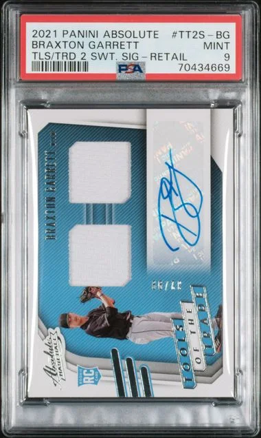 2021 Panini Absolute Braxton Garrett Tools Of The Trade Signatures 2 Swatch Retail #TT2S-BG card image