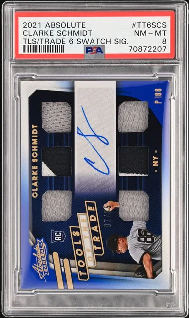 2021 Panini Absolute Clarke Schmidt Tools Of The Trade 6 Swatch Signatures Spectrum Blue #TT6S-CS card image