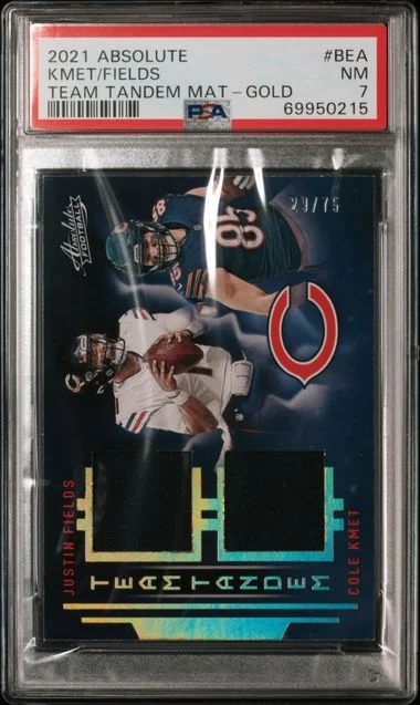 2021 Panini Absolute Cole Kmet/Justin Fields Team Tandem Materials Gold #BEA card image