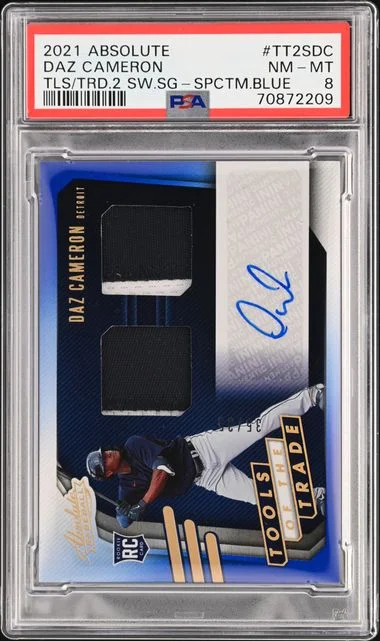 2021 Panini Absolute Daz Cameron Tools Of The Trade Signatures 2 Swatch Spectrum Blue #TT2S-DC card image