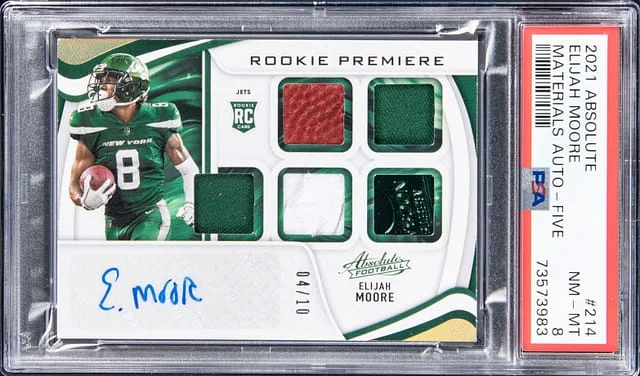 2021 Panini Absolute Elijah Moore Materials Autograph Five #214 card image