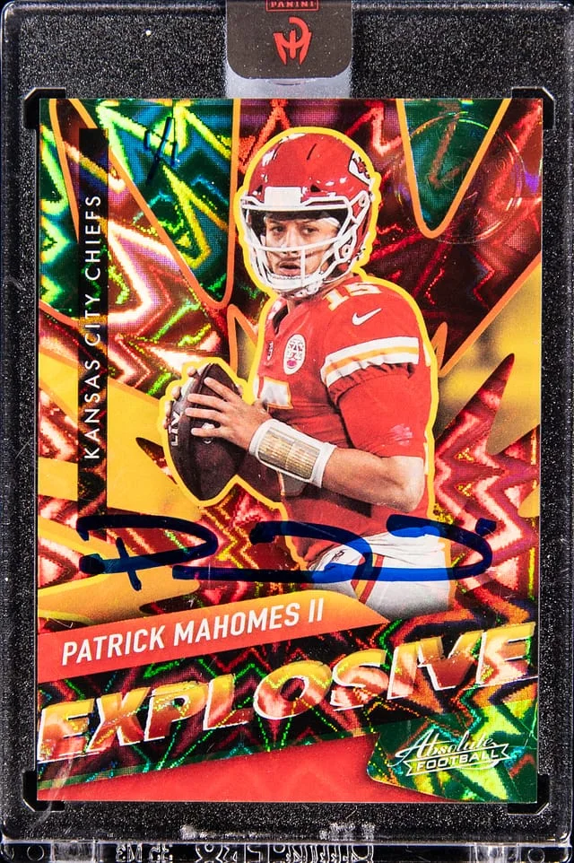2021 Panini Absolute Patrick Mahomes II Explosive Green '25 Panini Authentically Mahomes #E23 card image