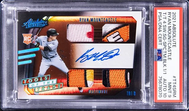 2021 Panini Absolute Ryan Mountcastle Tools of the Trade 4 Swatch Signatures Spectrum Black #TT4S-RM card image