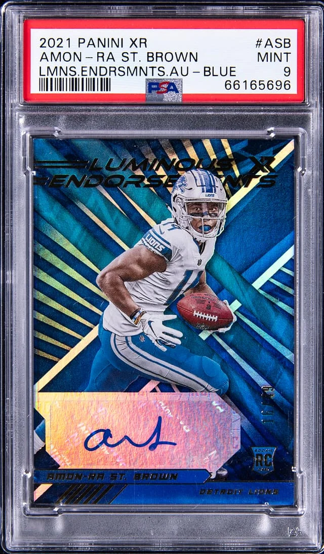 2021 Panini Amon-Ra St. Brown Xr Luminous Endorsements Autographs Blue #ASB card image