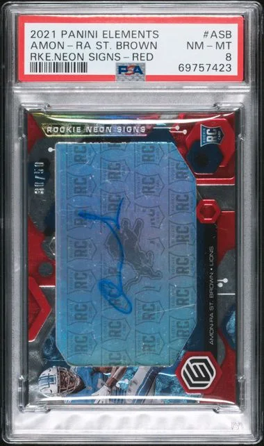 2021 Panini Amon-Ra St. Brown Elements Neon Signs Red #RNS-ASB card image