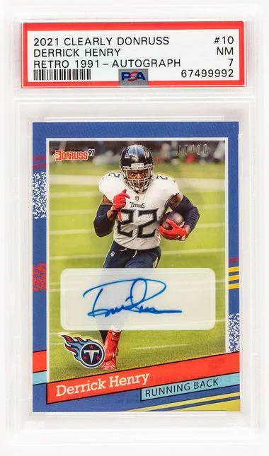 2021 Panini Autograph 91-10 Derrick Henry Clearly Donruss Retro #1991 card image