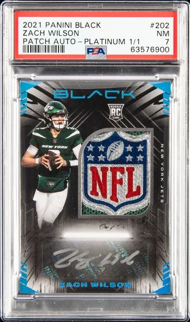 2021 Panini Black 202 Zach Wilson Patch Autograph-Platinum #1/1 card image