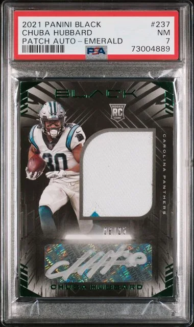 2021 Panini Black Chuba Hubbard Patch Autograph (RPA) Emerald #237 card image