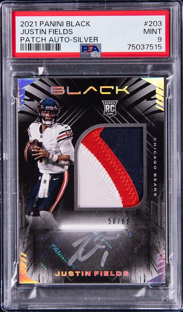 2021 Panini Black Justin Fields Patch Autograph Silver #203 card image