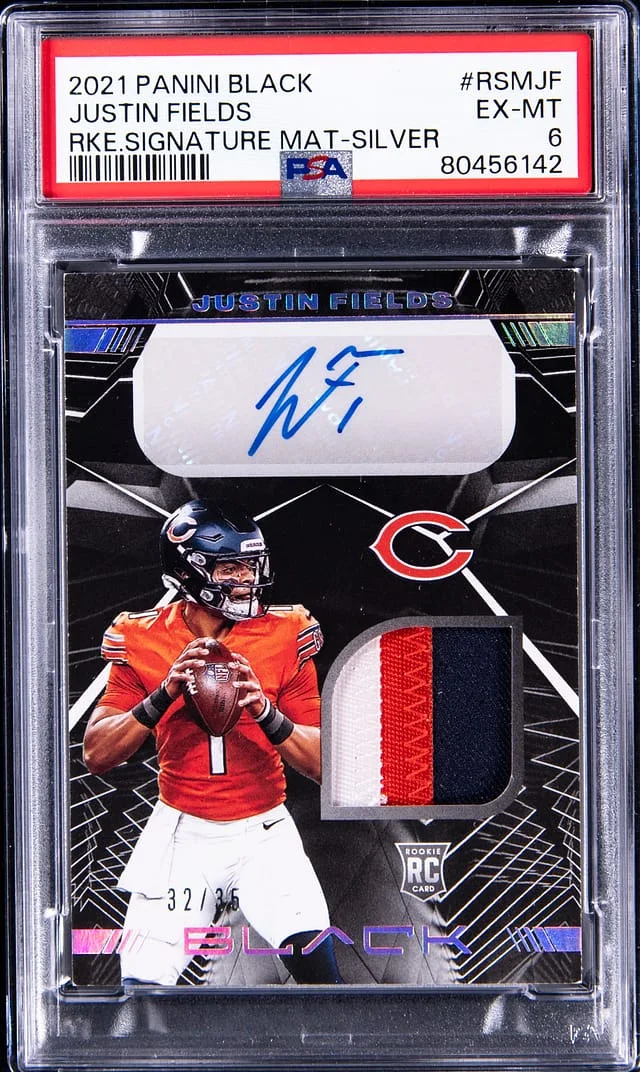 2021 Panini Black Justin Fields Signature Materials Silver #RSM-JF card image