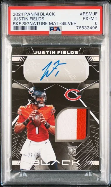 2021 Panini Black Signature Materials Silver Rsmjf Justin Fields #no-number card image