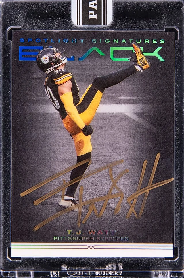 2021 Panini Black T.J. Watt Spotlight Signatures '25 Black Box #SS-TW card image