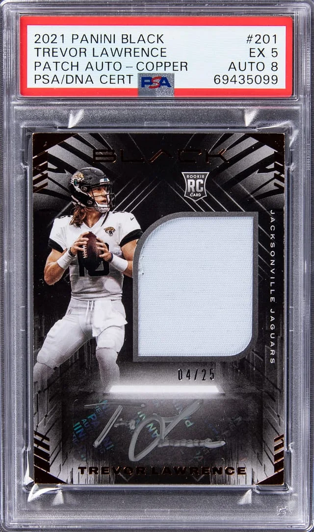 2021 Panini Black Trevor Lawrence Patch Autograph (RPA) Copper #201 card image