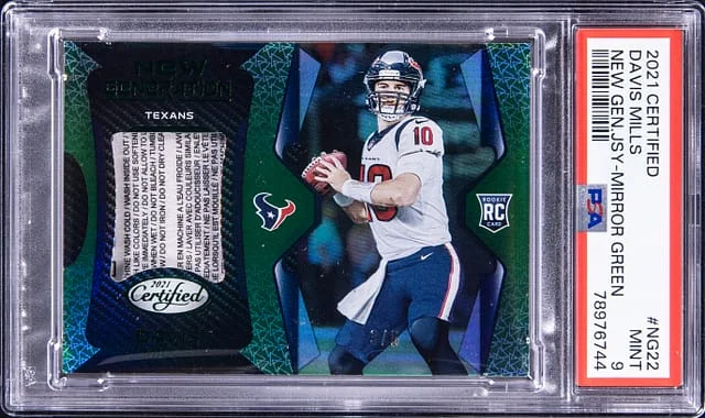 2021 Panini Certified Davis Mills New Generation Jersey Mirror Green #NG-22 card image