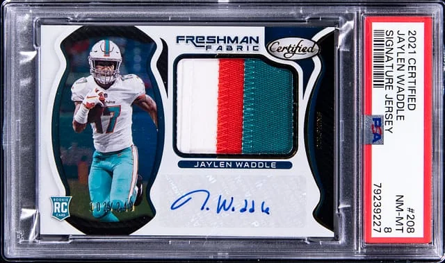 2021 Panini Certified Jaylen Waddle Signature Jersey #208 card image