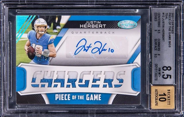 2021 Panini Certified Justin Herbert Piece of The Game Signatures Teal #POGS-JH card image
