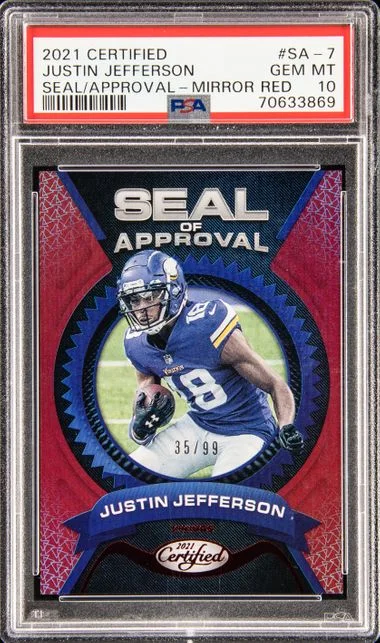 2021 Panini Certified Justin Jefferson Seal Of Approval Mirror Red #SA-7 card image
