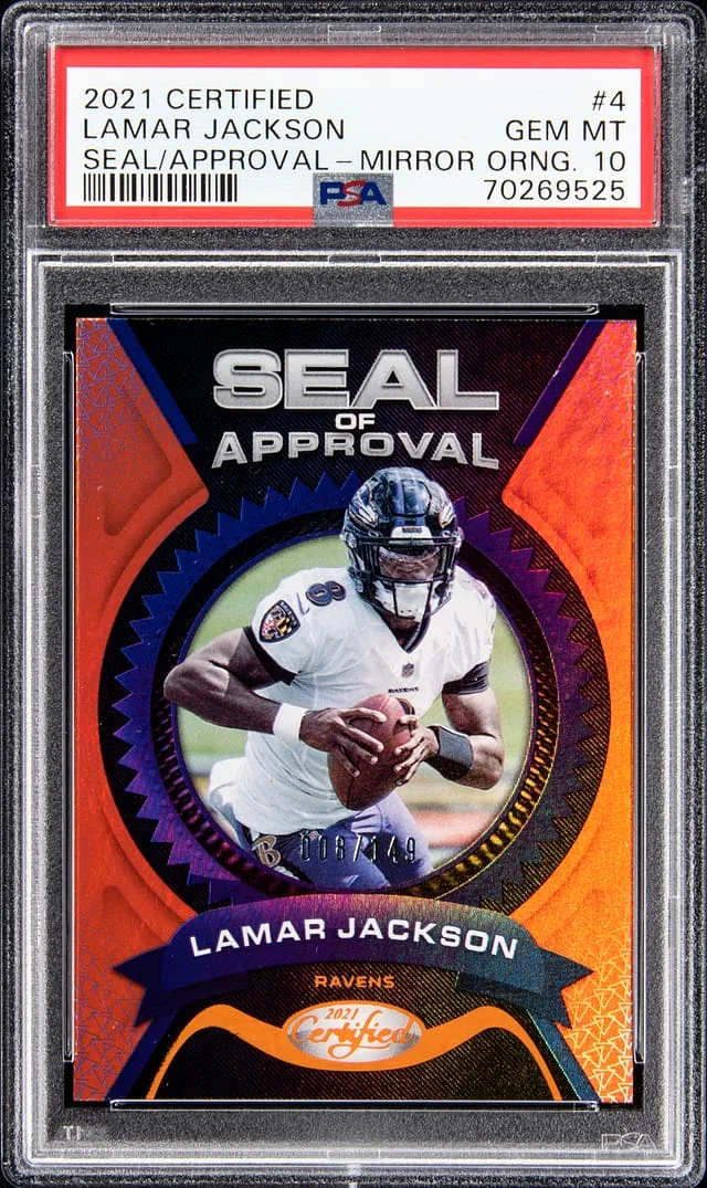 2021 Panini Certified Lamar Jackson Seal of Approval Mirror Orange #4 card image