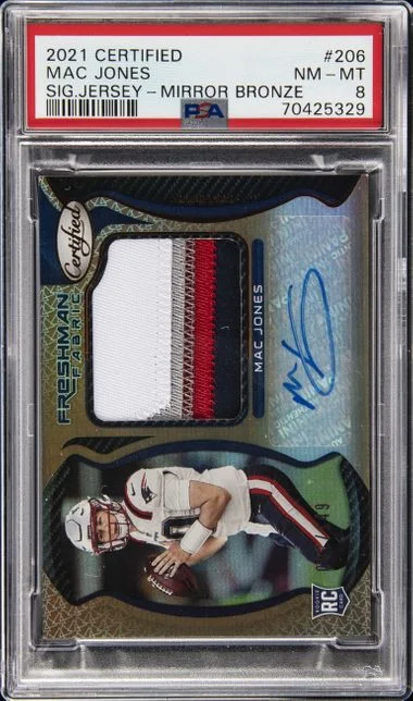 2021 Panini Certified Mac Jones Signature Jersey Mirror Blue Etch #206 card image