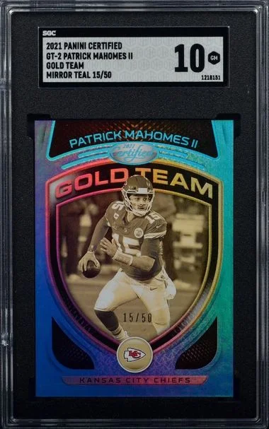 2021 Panini Certified Patrick Mahomes II – Jersey Number Gold Team Mirror Teal #GT-2 card image