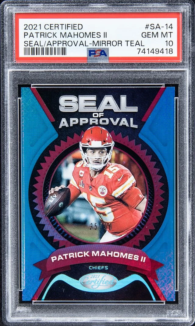 2021 Panini Certified Patrick Mahomes II Seal Of Approval Mirror Teal #SA-14 card image