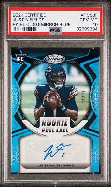 2021 Panini Certified Roll Call Signatures Mirror Blue Rcsjf Justin Fields #no-number card image