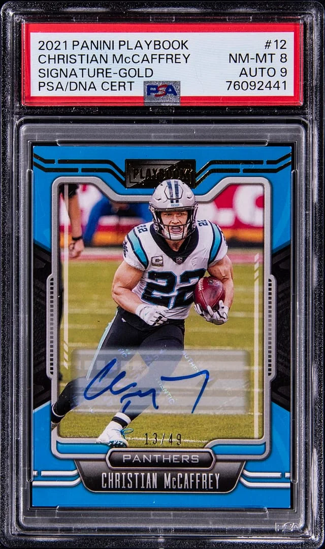 2021 Panini Christian McCaffrey Playbook Signature Gold #12 card image