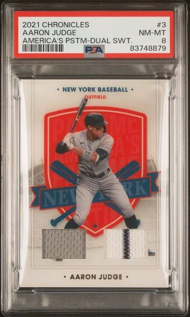 2021 Panini Chronicles Aaron Judge America's Pastime Dual Swatch #3 card image