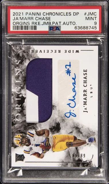 2021 Panini Chronicles Draft Picks Ja'Marr Chase Origins Jumbo Patch Autograph #OJ-JMC card image