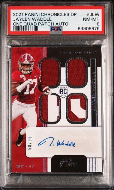 2021 Panini Chronicles Draft Picks Jaylen Waddle One Quad Patch Autograph #JLW card image