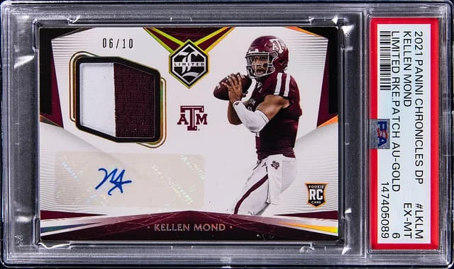 2021 Panini Chronicles Draft Picks Kellen Mond Limited Patch Autograph Gold #L-KLM card image