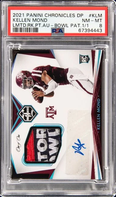 2021 Panini Chronicles Draft Picks Klm Kellen Mond Limited Patch Autograph Bowl Patch #1/1 card image