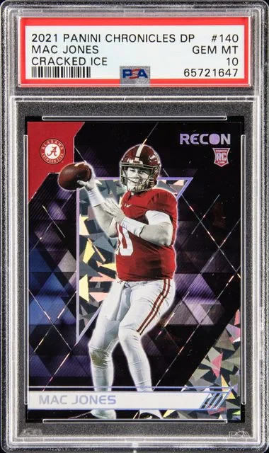 2021 Panini Chronicles Draft Picks Mac Jones Cracked Ice #140 card image