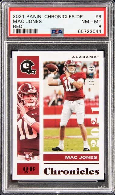2021 Panini Chronicles Draft Picks Mac Jones Red #9 card image