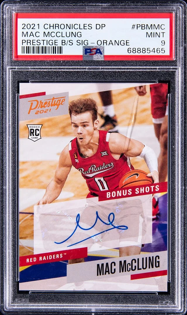 2021 Panini Chronicles Draft Picks Mac Mcclung Prestige Bonus Shots Signatures Orange #PBMMC card image