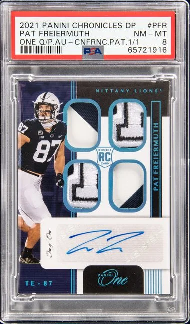 2021 Panini Chronicles Draft Picks Pfr Pat Freiermuth One Quad Patch Autograph Conference Patch #1/1 card image