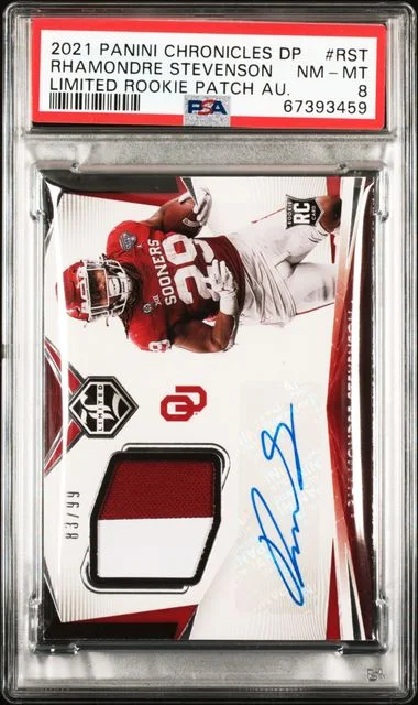 2021 Panini Chronicles Draft Picks Rhamondre Stevenson Limited Patch Autograph #RST card image