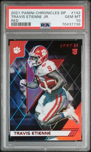 2021 Panini Chronicles Draft Picks Travis Etienne Jr. Red #142 card image