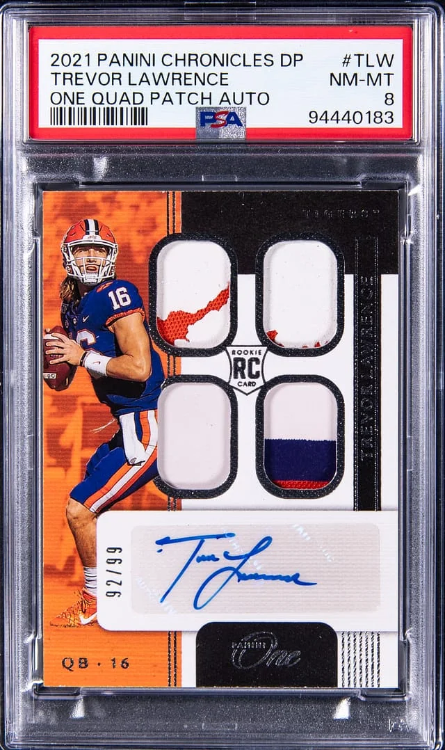 2021 Panini Chronicles Draft Picks Trevor Lawrence One Quad Patch Autograph #QP-TLW card image