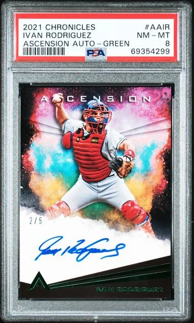 2021 Panini Chronicles Ivan Rodriguez Ascension Autographs Green #AA-IR card image