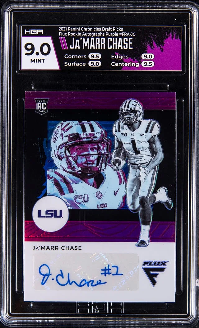 2021 Panini Chronicles Ja'Marr Chase Flux Autographs Purple #FRA-JC card image
