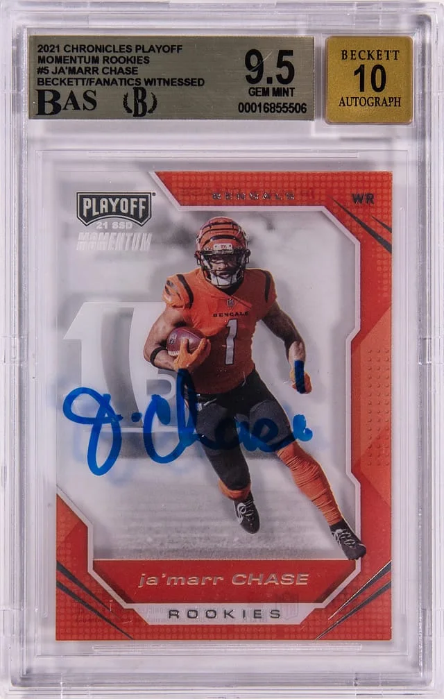 2021 Panini Chronicles Ja'Marr Chase Playoff Momentum Rookies #PMR-5 card image